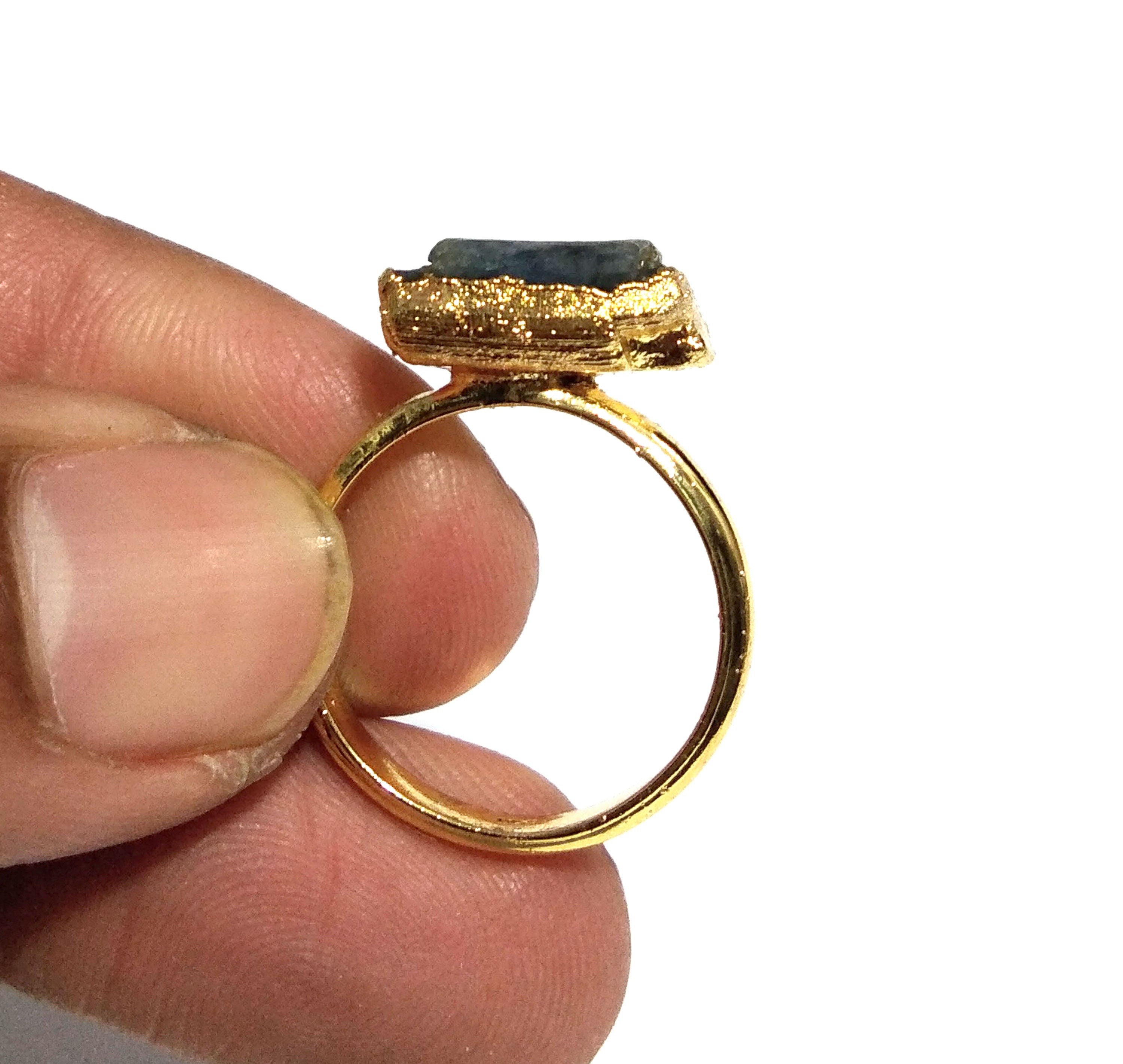 Natural Blue Kyanite Raw Stone Ring, Solid 925 Sterling Silver With Gold Plated Ring, Kyanite Stone Size 9x13mm Handmade Gift Statement Ring
